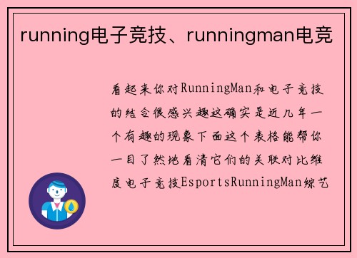 running电子竞技、runningman电竞